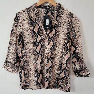 Fashion Nova Snake Print 3/4 Sleeve Button Down Blouse S